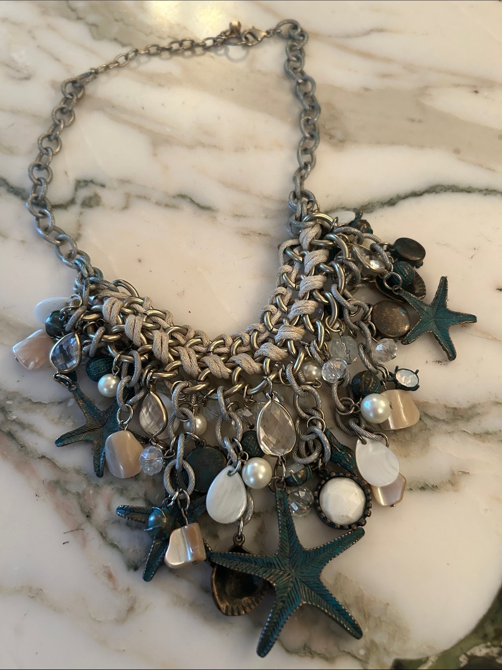 Chunky Sea Star Charm Necklace in Teal and Silver